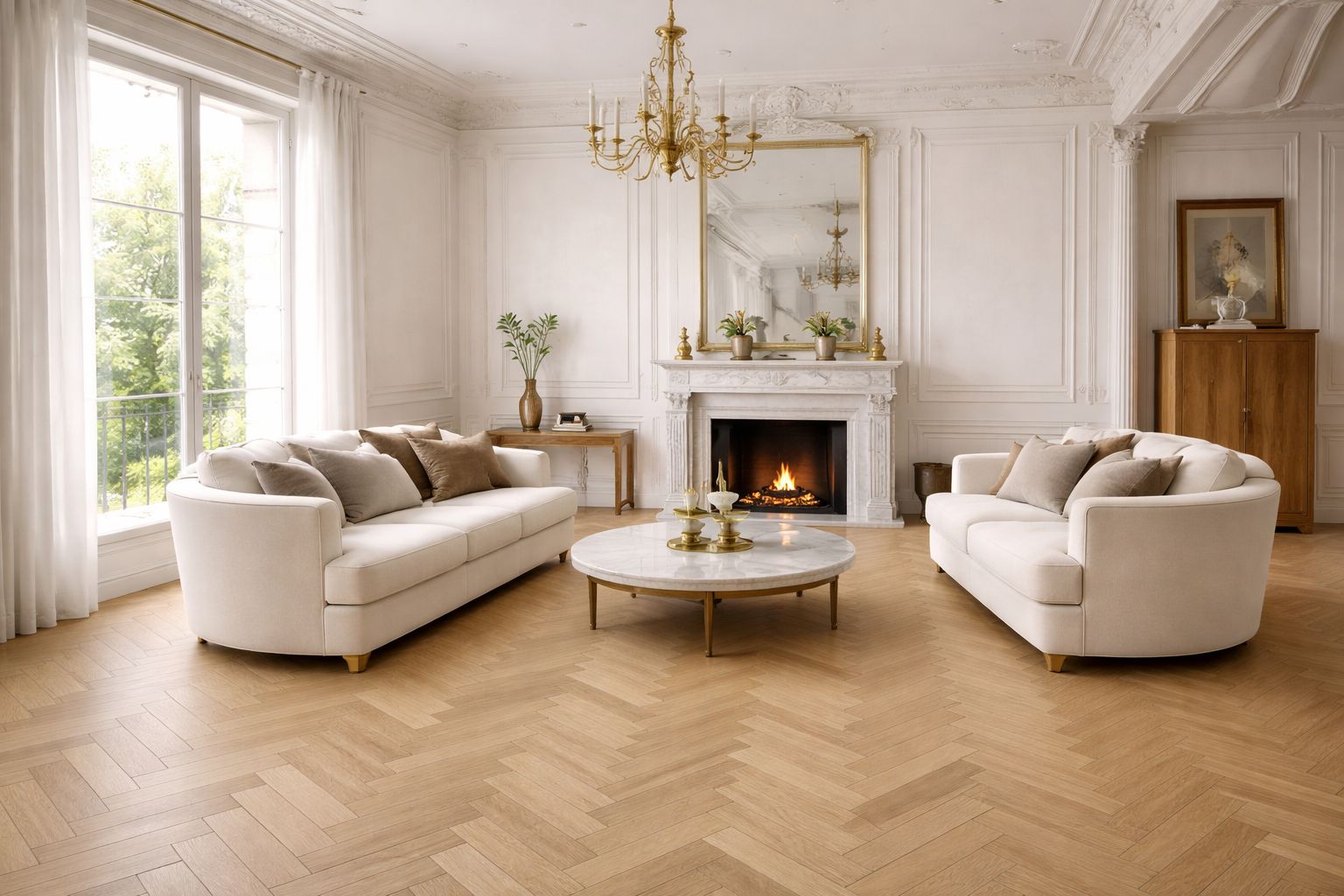 CHAMPAGNE NATUREL Contrecollé Bâton Rompu 14x90x600 Verni UV Choix ABC