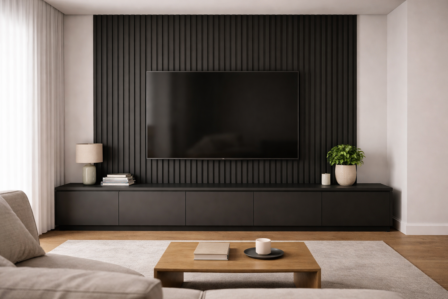 Panneau Tasseau Acoustique Effet Bois BÉLOMBRA NOIR 52x270x2,1cm