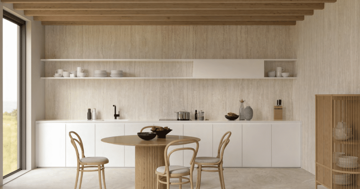 UNIQUE TRAVERTINE VEIN CUT CREAM Full Lappato 60x120 - Provenza © en situation
