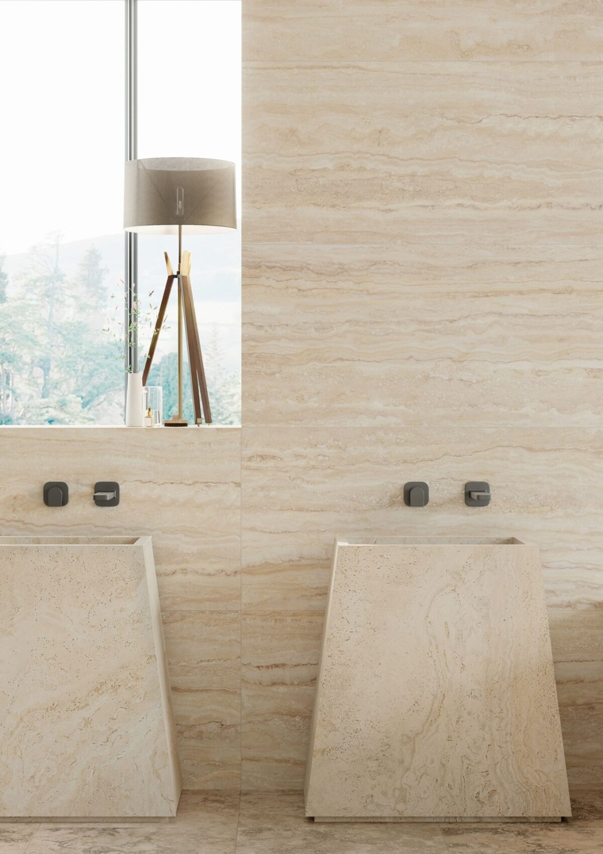 UNIQUE TRAVERTINE VEIN CUT CREAM Full Lappato 60x120 - Provenza © en situation